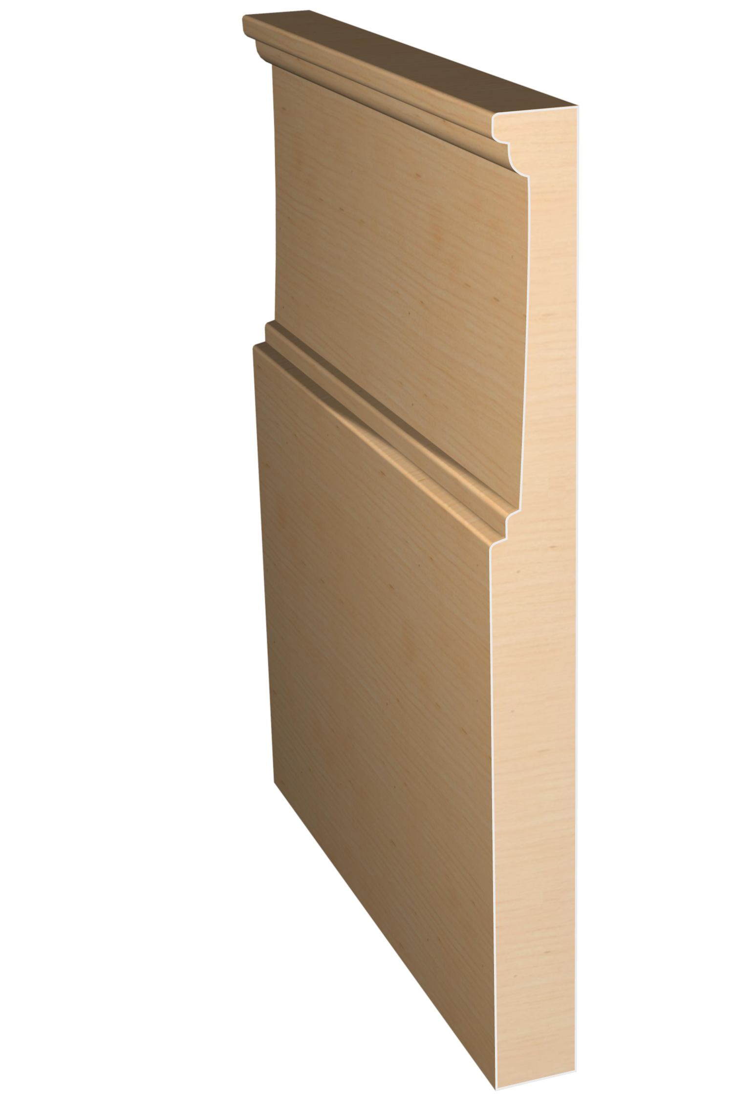 Three dimensional rendering of custom base wood molding BAPL94 made by Public Lumber Company in Detroit.