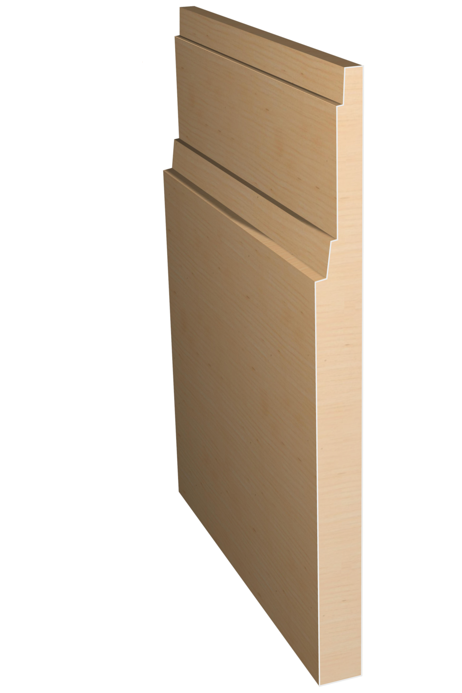 Three dimensional rendering of custom base wood molding BAPL96 made by Public Lumber Company in Detroit.