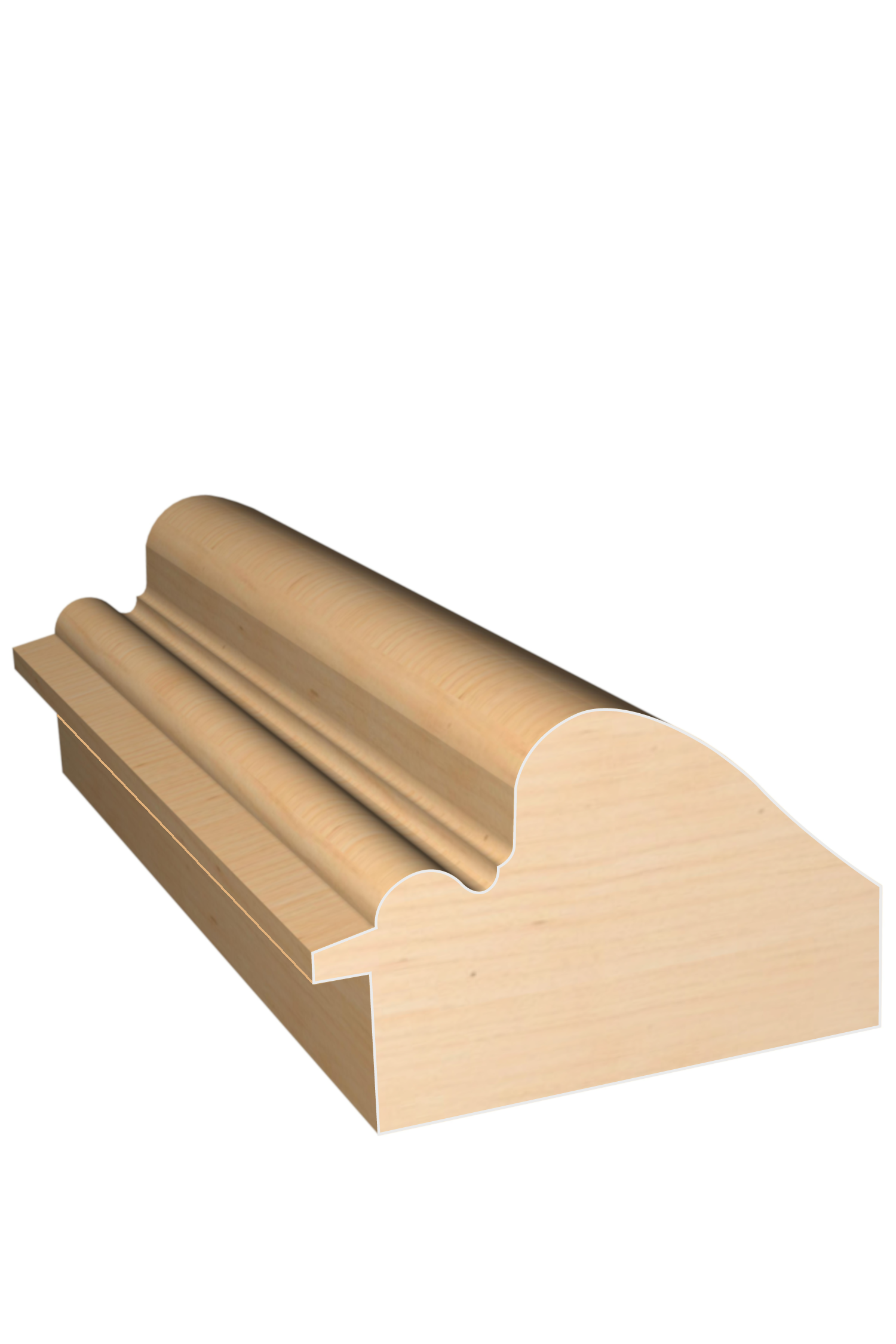 Three dimensional rendering of custom backband wood molding BBPL21 made by Public Lumber Company in Detroit.