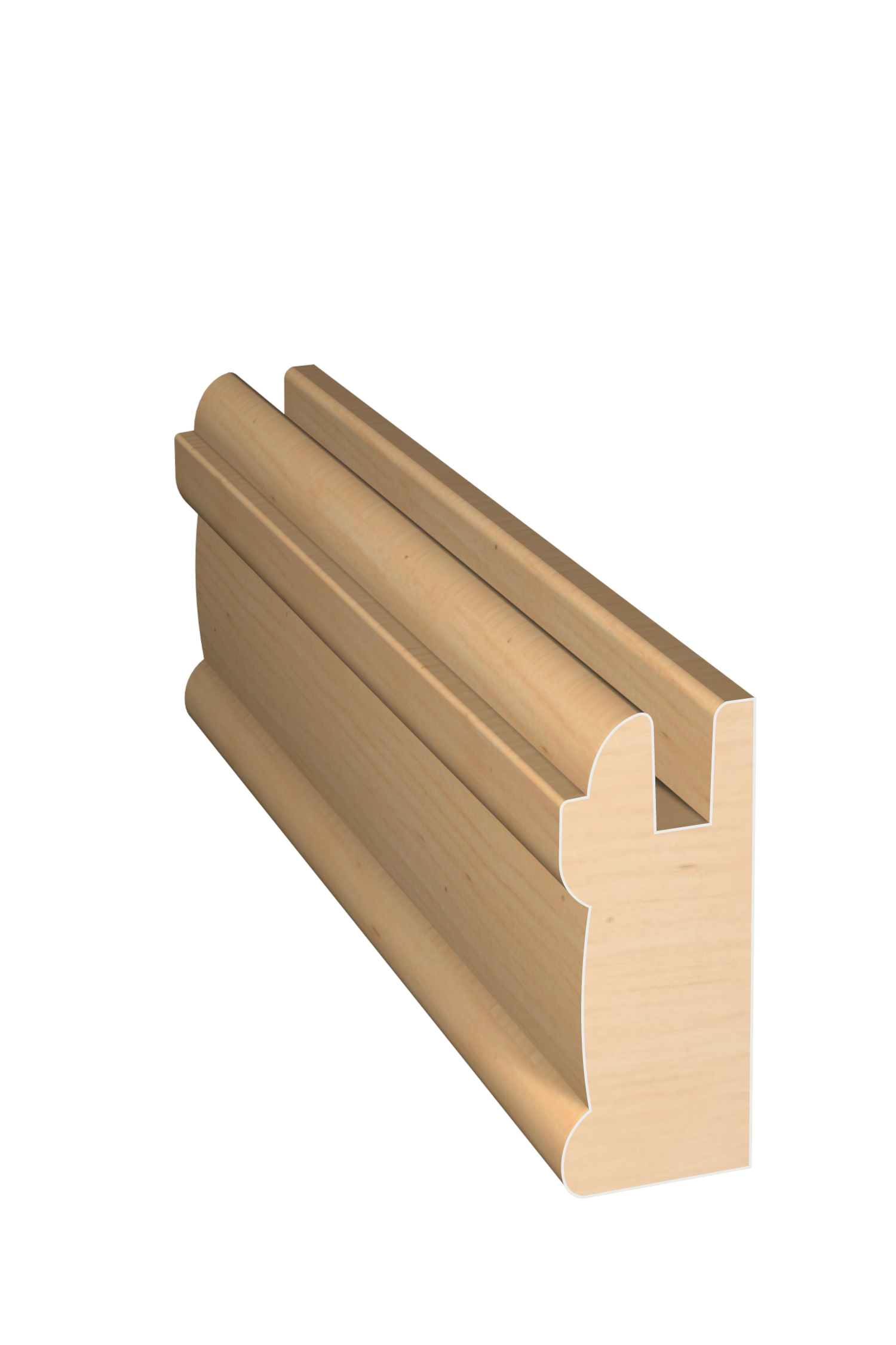 Three dimensional rendering of custom cabinet rail wood molding CABPL21 made by Public Lumber Company in Detroit.
