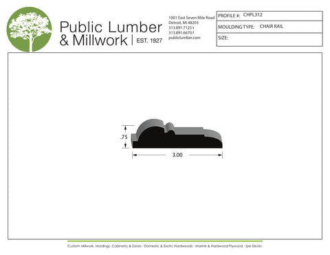 3/4"x3" Chair Rail CHPL312