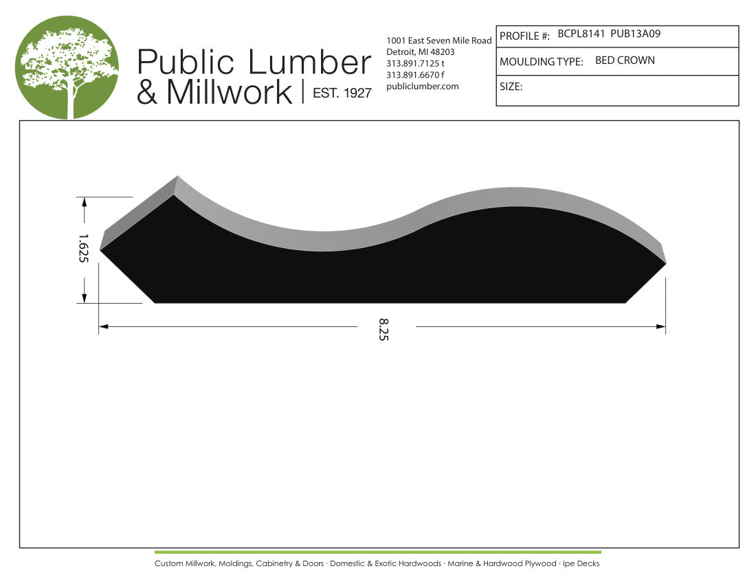 1-5/8"x8-1/4" Bed Crown BCPL8141