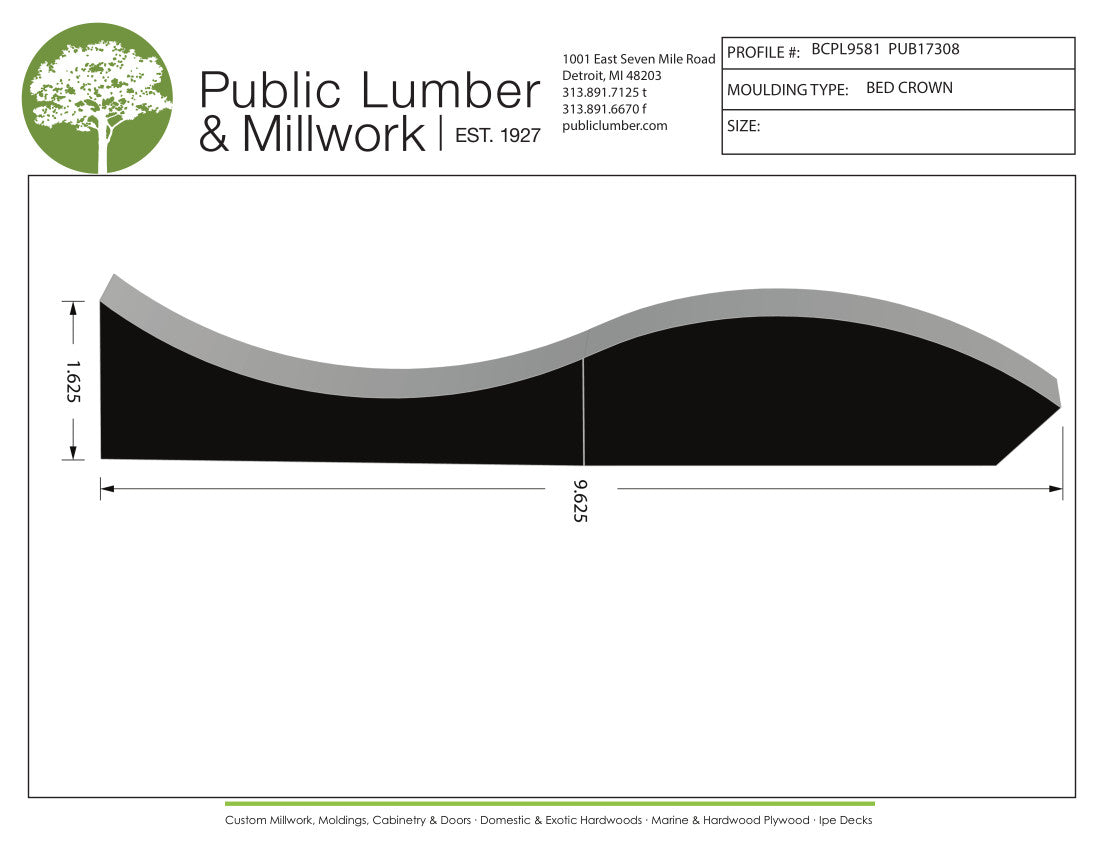 1-5/8"x9-5/8" Bed Crown BCPL9581