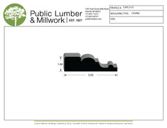 Technical drawing of a molding profile with Public Lumber & Millwork branding.