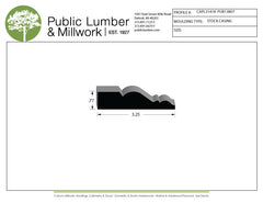 Technical drawing of a molding profile with Public Lumber & Millwork branding.