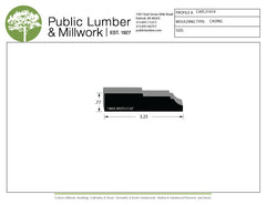 Technical drawing of a molding profile with Public Lumber & Millwork branding.