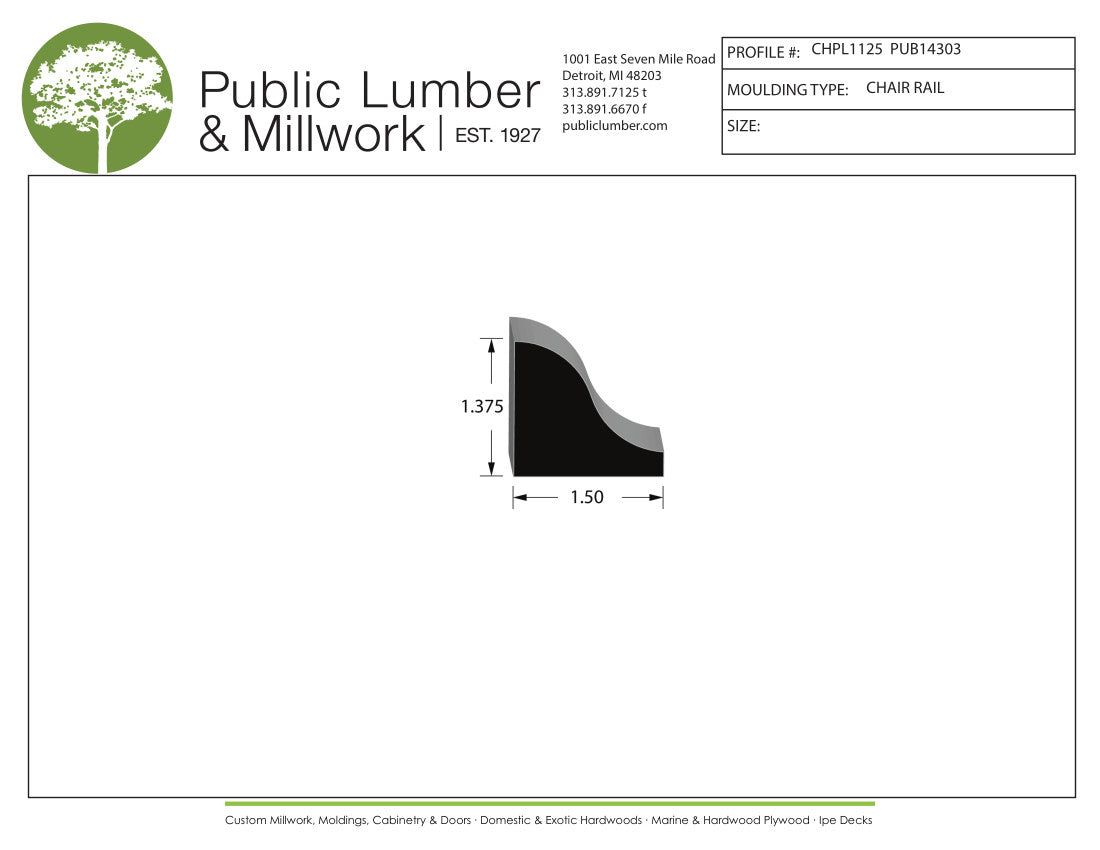 1-3/8"x1-1/2" Chair Rail CHPL1125