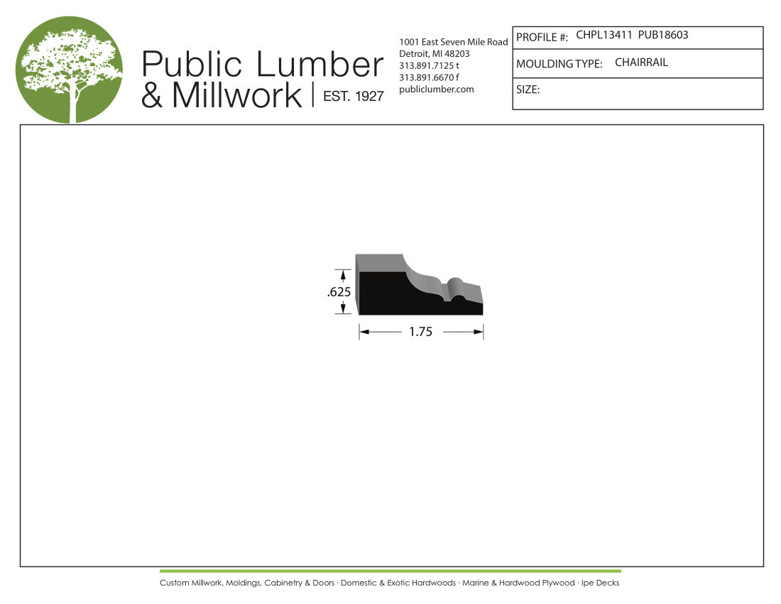 5/8"x1-3/4" Chair Rail CHPL13411