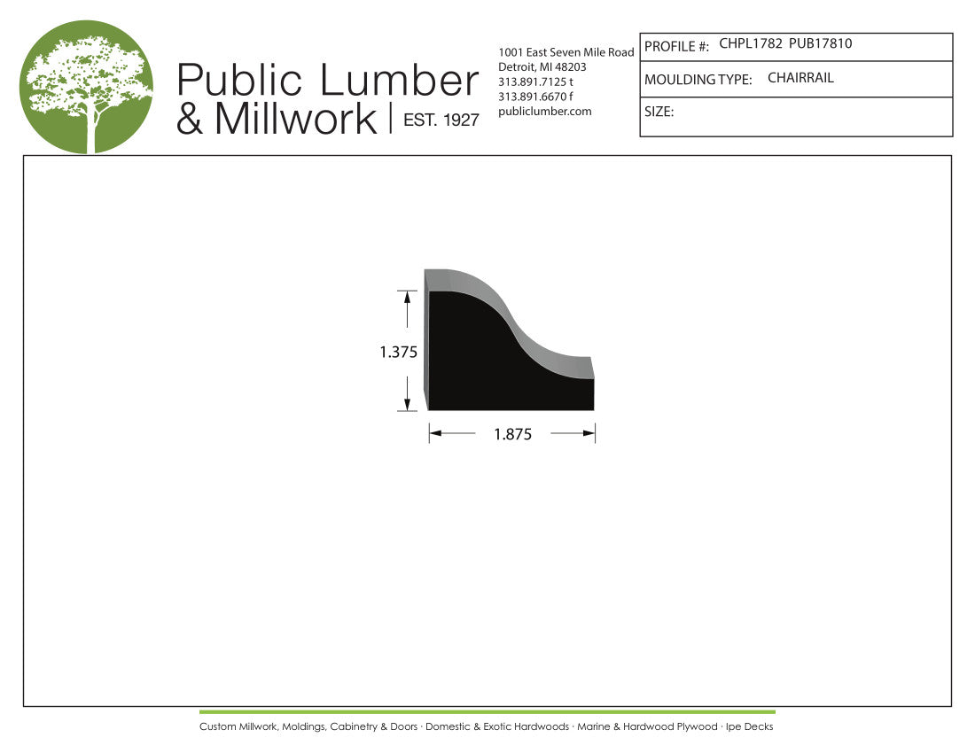 1-3/8"x1-7/8" Chair Rail CHPL1782