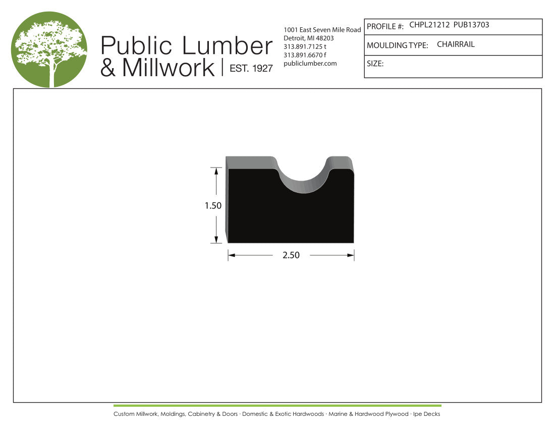 1-1/2"x2-1/2" Chair Rail CHPL21212