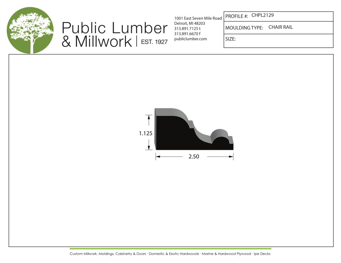 1-1/8"x2-1/2" Chair Rail CHPL2129