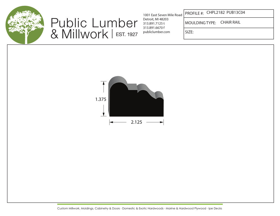 1-3/8"x2-1/8" Chair Rail CHPL2182