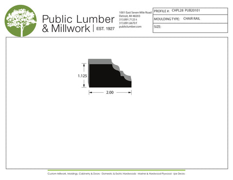 1-1/8"x2" Chair Rail CHPL28