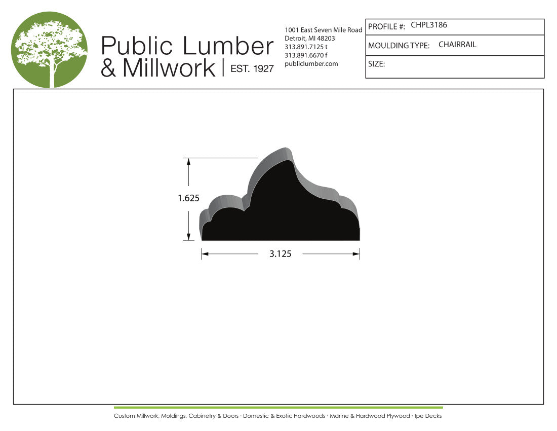 1-5/8"x3-1/8" Chair Rail CHPL3186