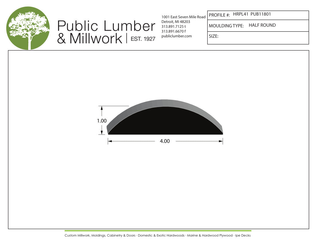 1"x4" Half Round HRPL41