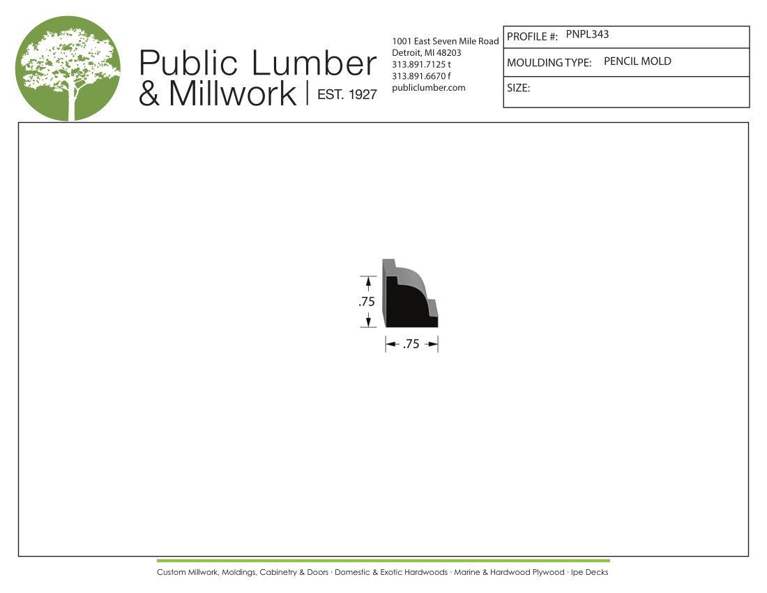 3/4"x3/4" Pencil Moulding PNPL343