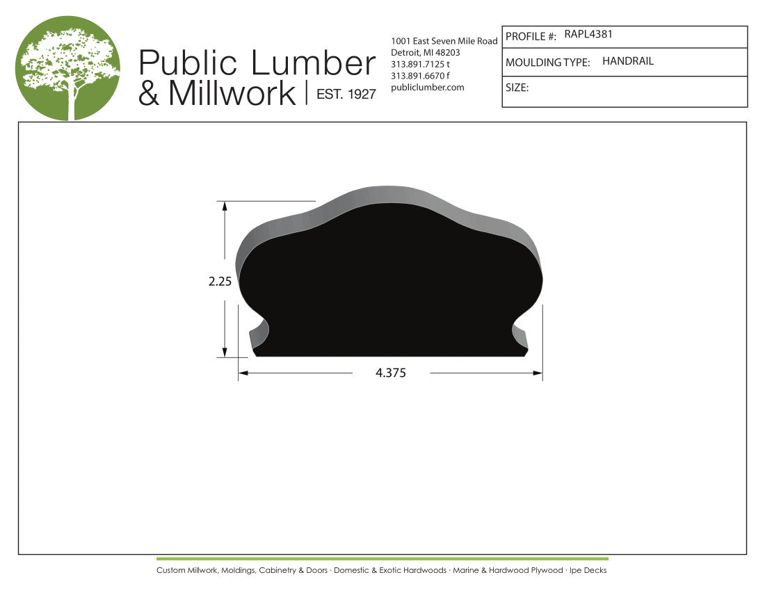 2-1/4"x4-3/8" Hand Rail RAPL4381