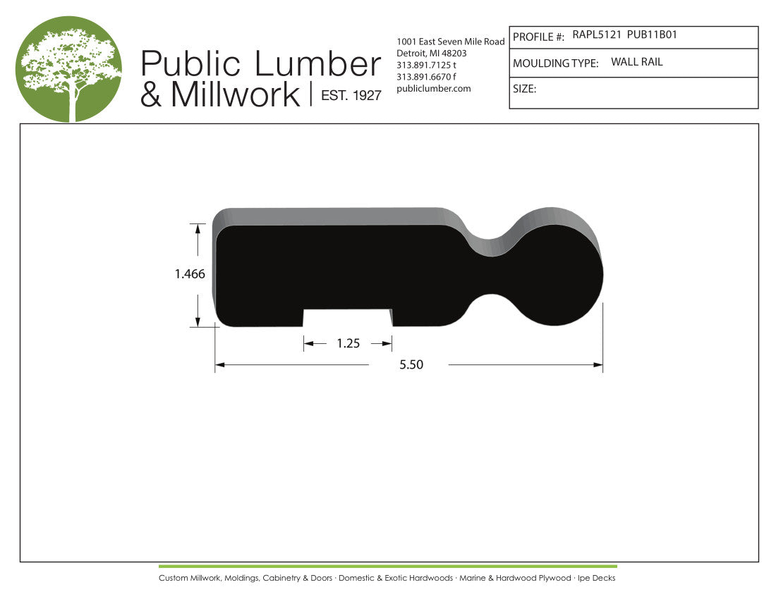 1-7/16"x5-1/2" Hand Rail RAPL5121