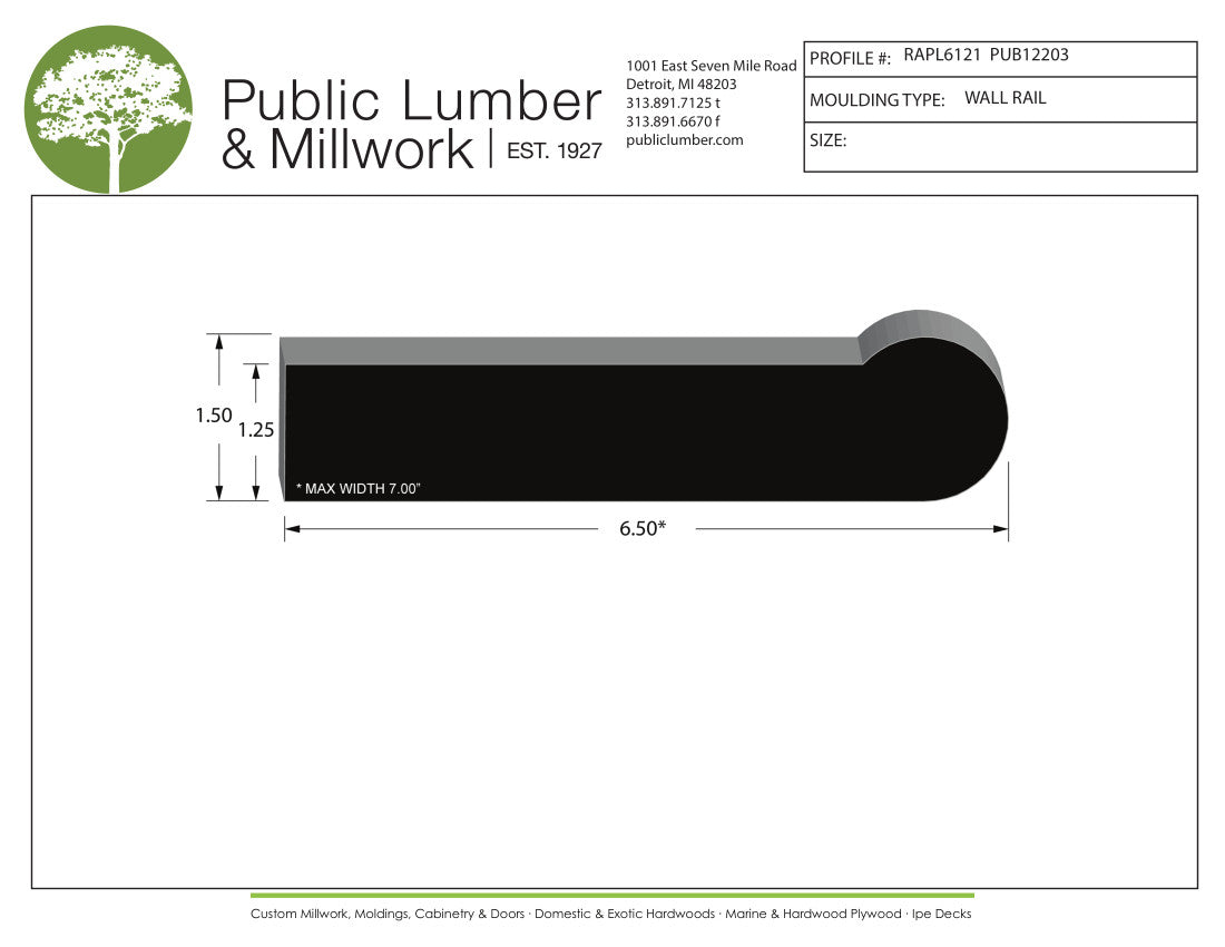 1-1/2"x6-1/2" Hand Rail RAPL6121